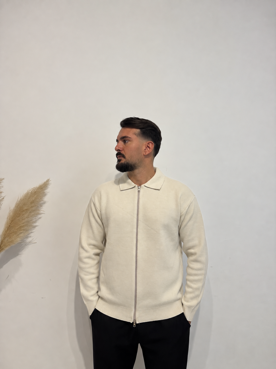 Cardigan polo zip beige